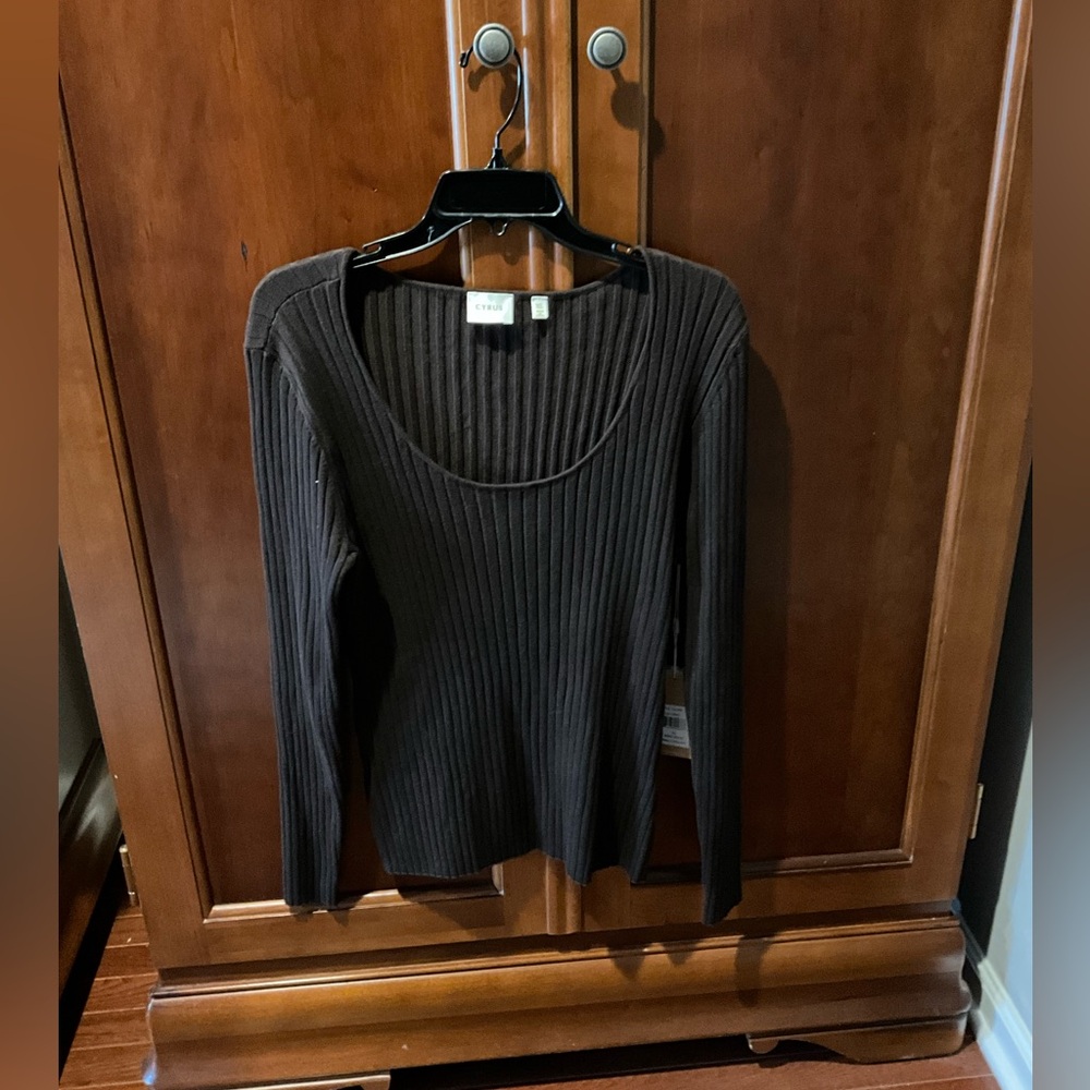 NWT Cyrus Ribbed Scoop Neck Long Sleeve Top - Brown Size XLarge
